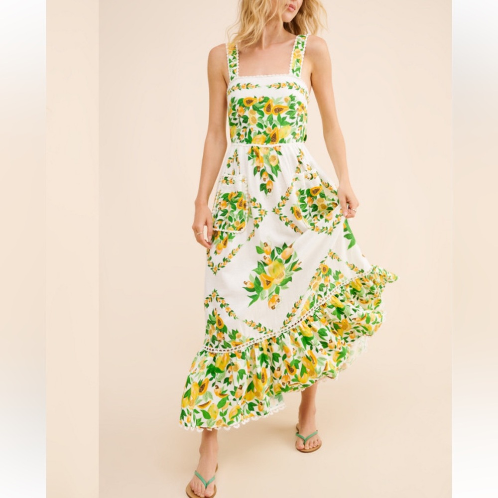 Farm Rio linen papaya maxi dress NWT